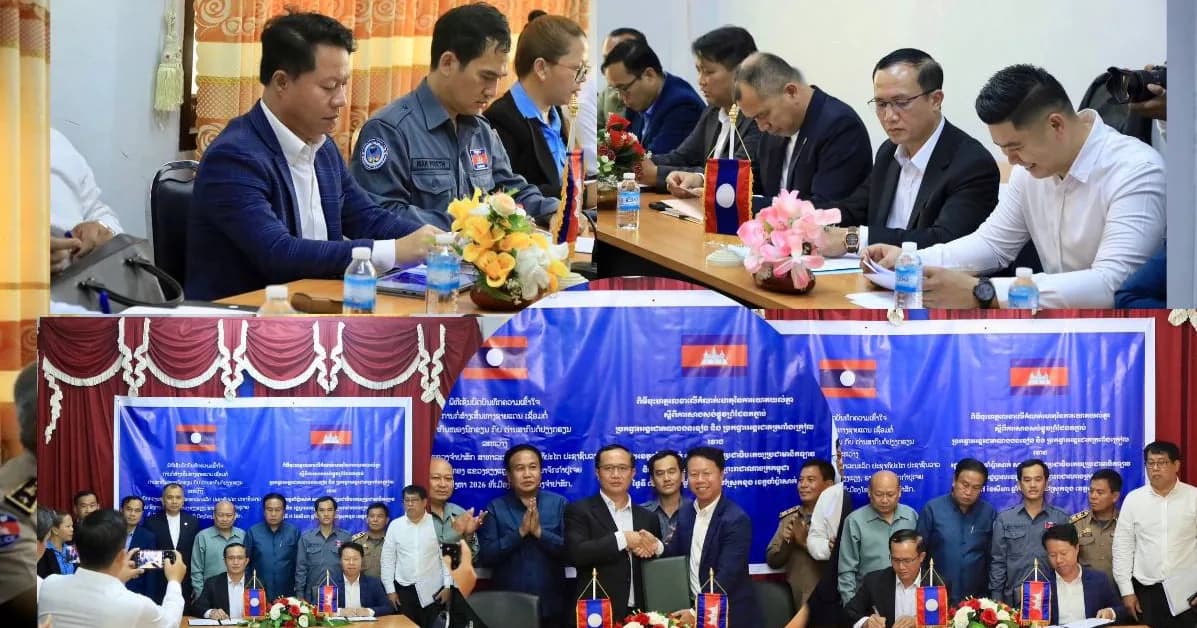 ខេត្តស្ទឹងត្រែង (កម្ពុជា) - ខេត្តចំប៉ាសាក់ (ឡាវ) បើកកិច្ចប្រជុំពិនិត្យពិភាក្សាឯកភាពលើកំណត់ហេតុស្ដីពីការស្ថាបនាកែលម្អកំណាត់ផ្លូវជាតិរងការខូចខាតភ្ជាប់គ្នានៅចន្លោះទីស្នាក់ការច្រកទ្វារអន្តរជាតិត្រពាំងក្រៀល (កម្ពុជា) និងណងណុកខៀន (ឡាវ)។